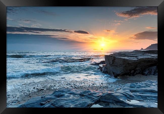 Sunset on a Cornish Beach Framed Print by Helen Hotson