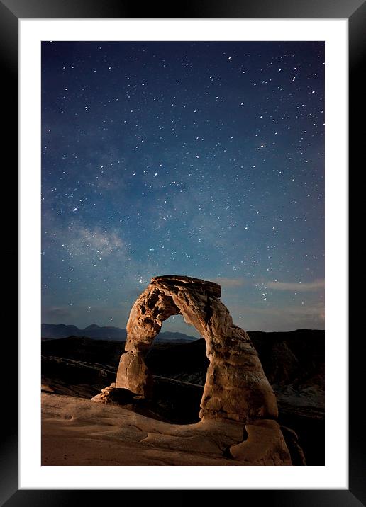Delicate Arch at night, Utah. Framed Mounted Print by Luc Novovitch