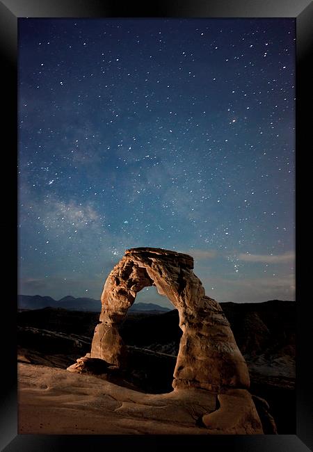 Delicate Arch at night, Utah. Framed Print by Luc Novovitch