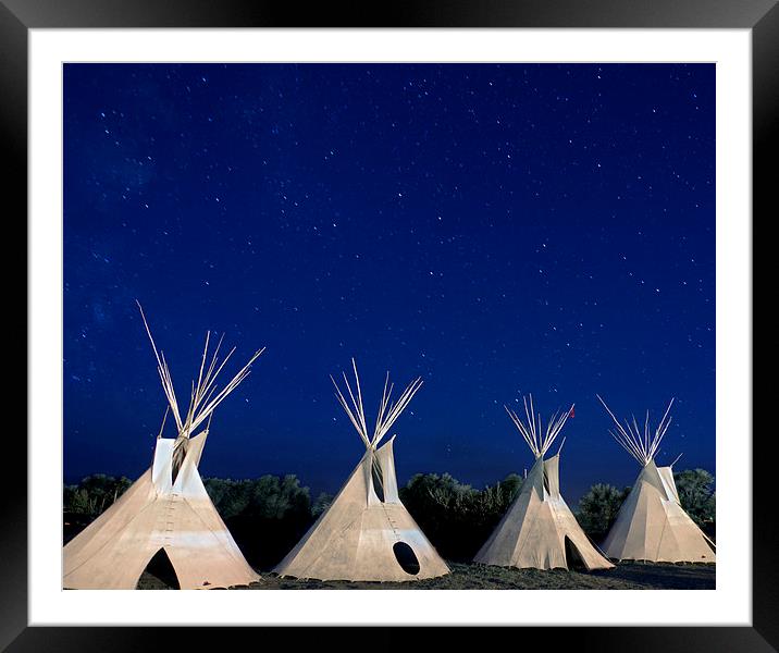 Shoshone Teepees at night Framed Mounted Print by Luc Novovitch