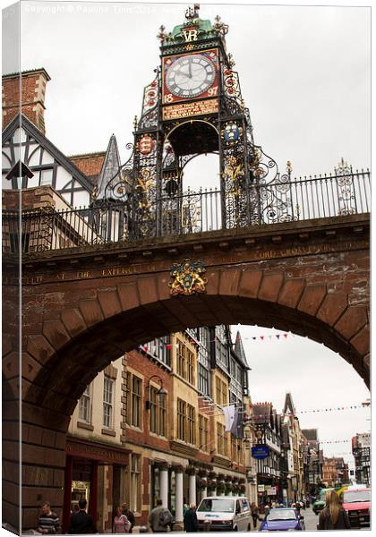 Eastgate and Eastgate clock Chester, Cheshire, U.K Canvas Print by Pauline Tims