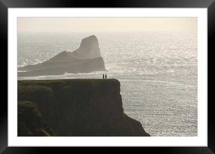Two People on Cliff, Gower Framed Mounted Print by Bernd Tschakert