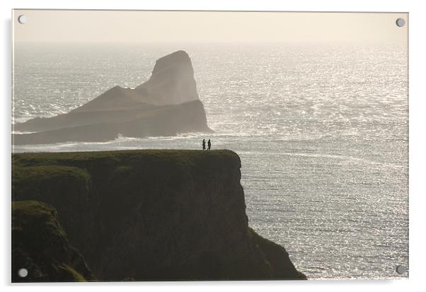 Two People on Cliff, Gower Acrylic by Bernd Tschakert