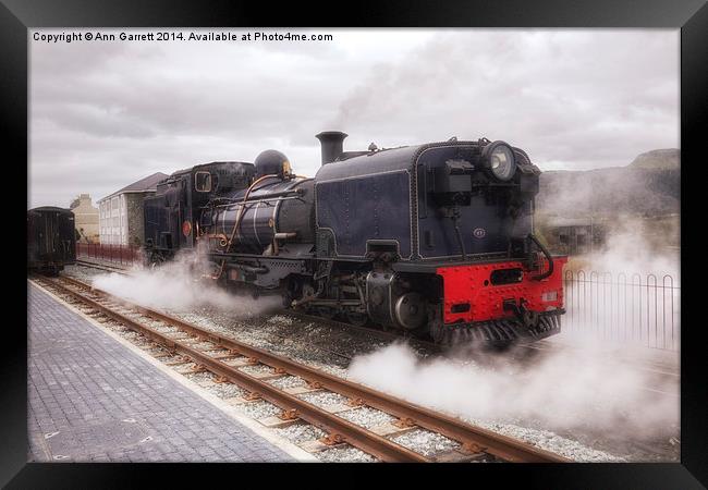 Steam Engine in Porthmadog Framed Print by Ann Garrett