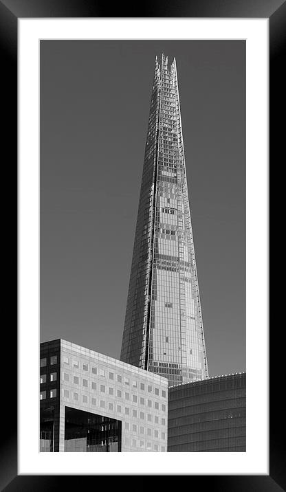 The Shard from the river black and white version Framed Mounted Print by Gary Eason