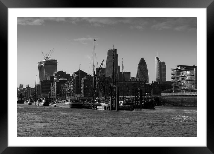 City of London river barges Wapping black and whit Framed Mounted Print by Gary Eason
