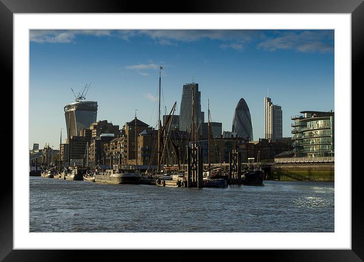 City of London river barges Wapping Framed Mounted Print by Gary Eason