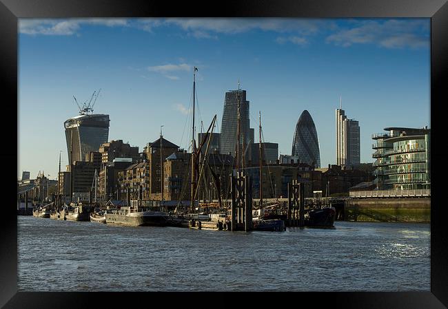 City of London river barges Wapping Framed Print by Gary Eason