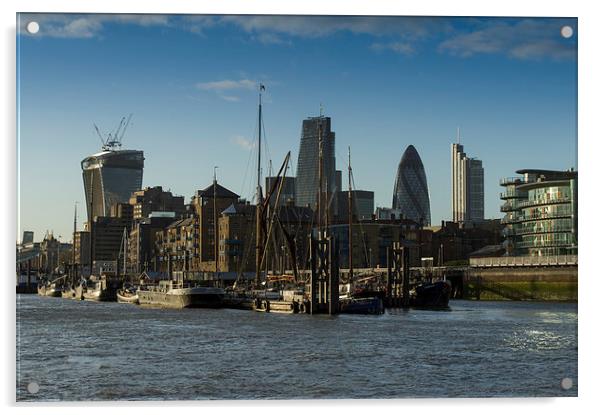 City of London river barges Wapping Acrylic by Gary Eason