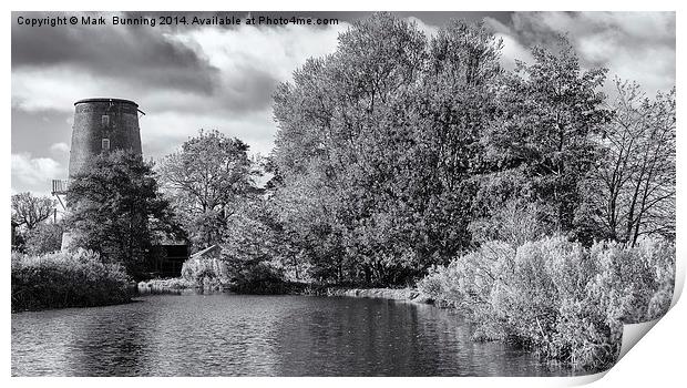Little Cressingham Mill in monochrome Print by Mark Bunning