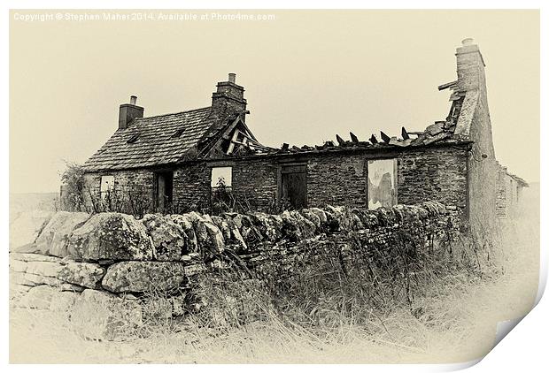 Ruined Farmhouse Sketch Warm Print by Stephen Maher