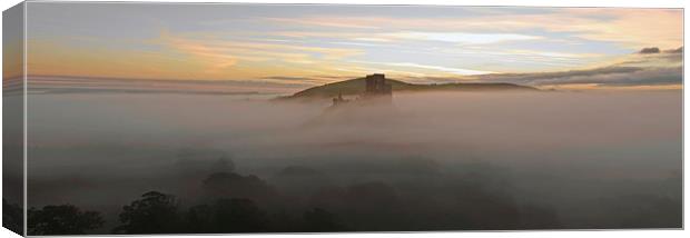 Corfe Castle in the Mist Canvas Print by Shaun Jacobs