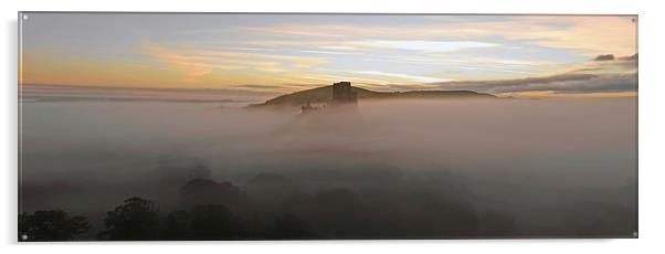 Corfe Castle in the Mist Acrylic by Shaun Jacobs