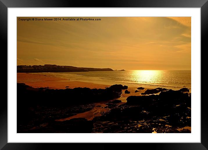 Fistral Beach Sunset Framed Mounted Print by Diana Mower