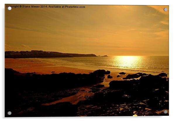 Fistral Beach Sunset Acrylic by Diana Mower