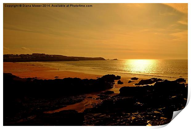 Fistral Beach Sunset Print by Diana Mower
