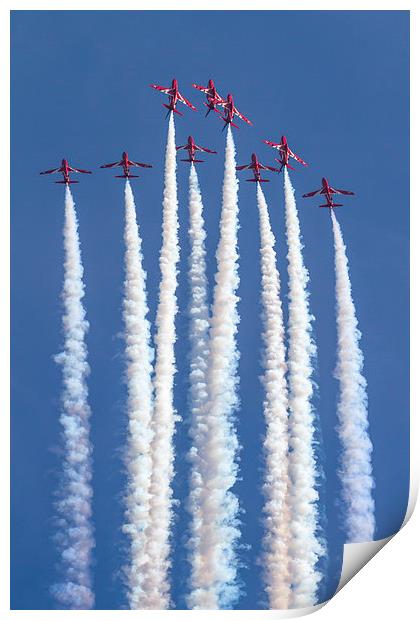 Red Arrows 5 4 spilt Print by Oxon Images