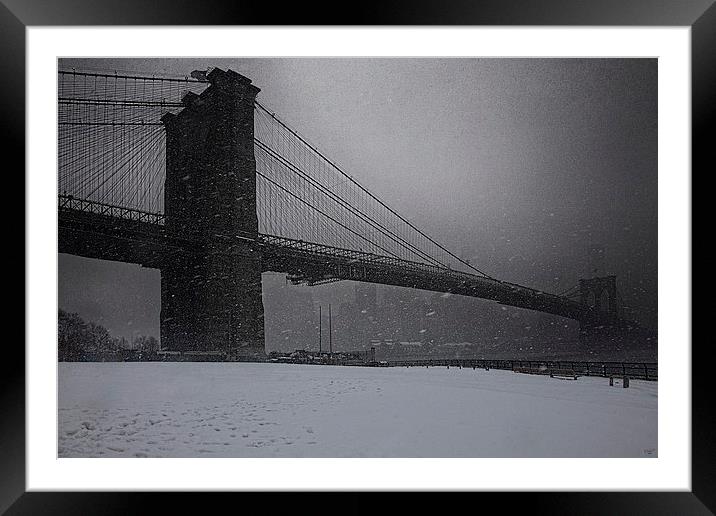 Brooklyn Bridge Blizzard Framed Mounted Print by Chris Lord