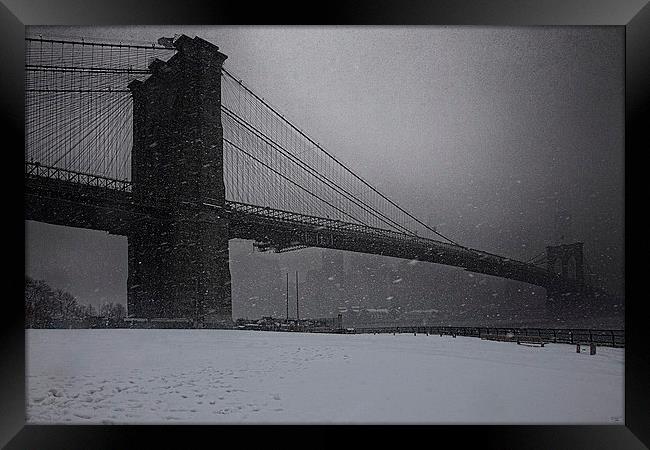 Brooklyn Bridge Blizzard Framed Print by Chris Lord