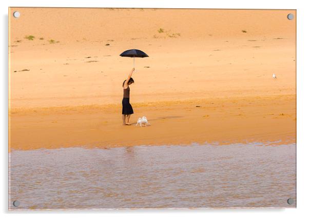 Girl with a black umbrella Acrylic by Sheila Smart