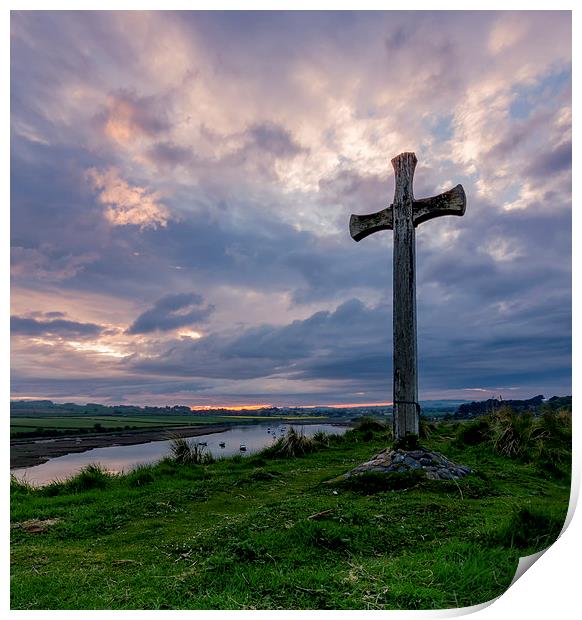 St Cuthberts cross on church hill Print by Richard Armstrong