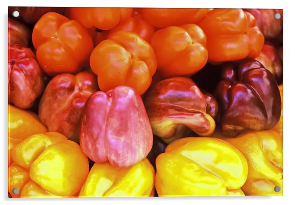 Red and Yellow Capsicums Acrylic by Jacqueline Burrell