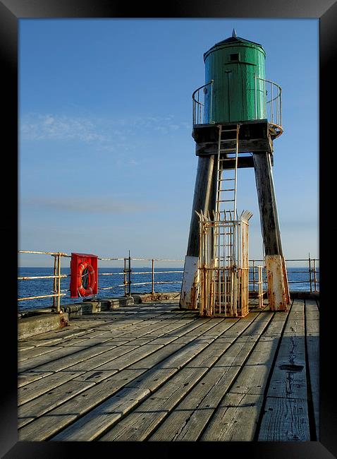 Whitby Pier Lighthouse Framed Print by Stephen Wakefield
