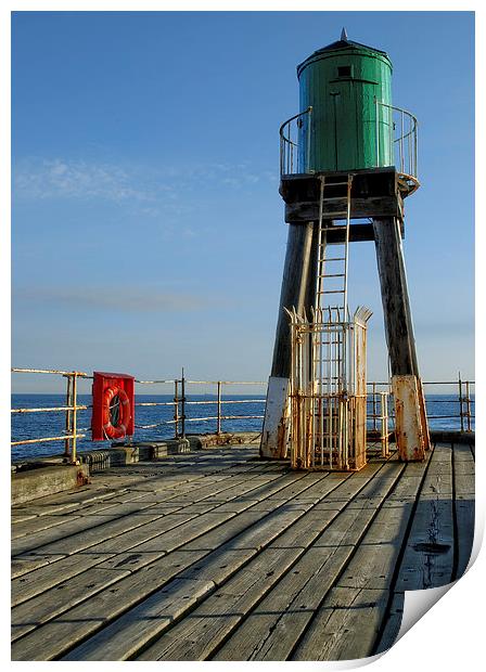 Whitby Pier Lighthouse Print by Stephen Wakefield