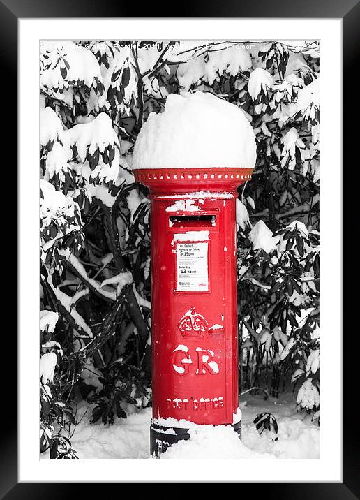 Red Pillarbox in Snow Framed Mounted Print by Graham Prentice