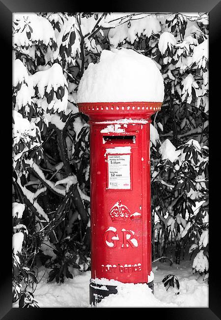 Red Pillarbox in Snow Framed Print by Graham Prentice