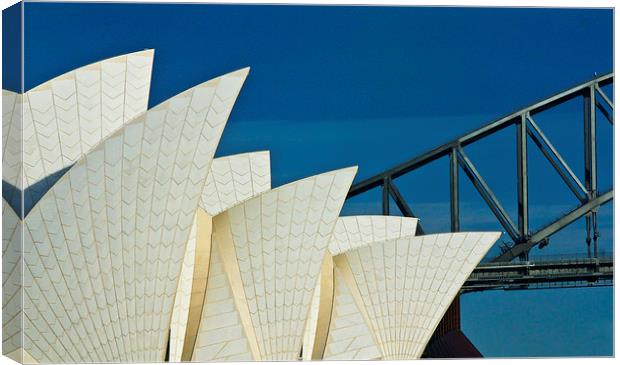 Sydney Opera House with bridge backdrop Canvas Print by Sheila Smart