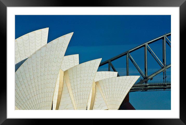 Sydney Opera House with bridge backdrop Framed Mounted Print by Sheila Smart