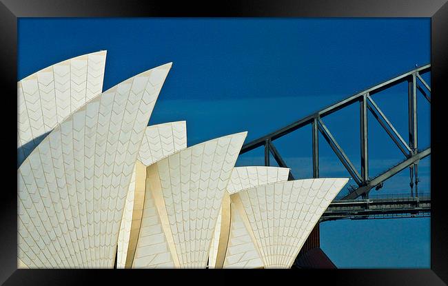 Sydney Opera House with bridge backdrop Framed Print by Sheila Smart