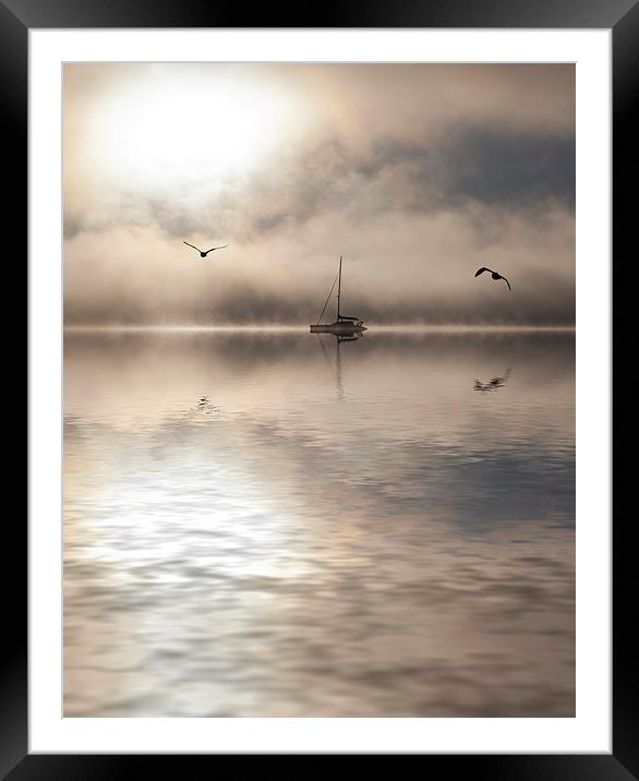 Boat in mist in Bay of Islands Framed Mounted Print by Sheila Smart