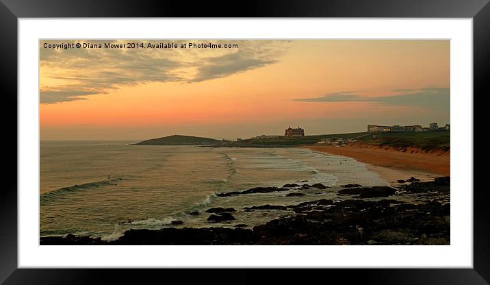 Fistral Beach sunset Framed Mounted Print by Diana Mower