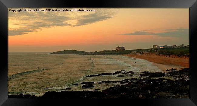 Fistral Beach sunset Framed Print by Diana Mower