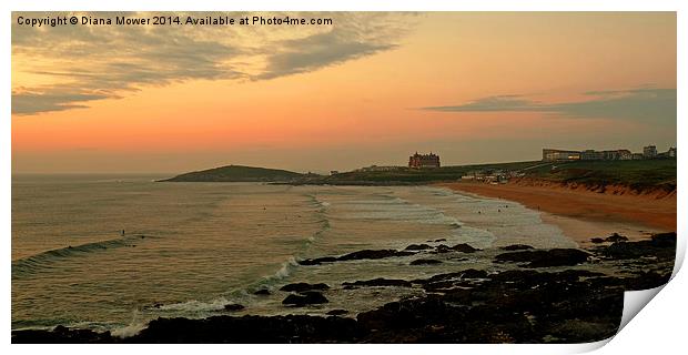Fistral Beach sunset Print by Diana Mower