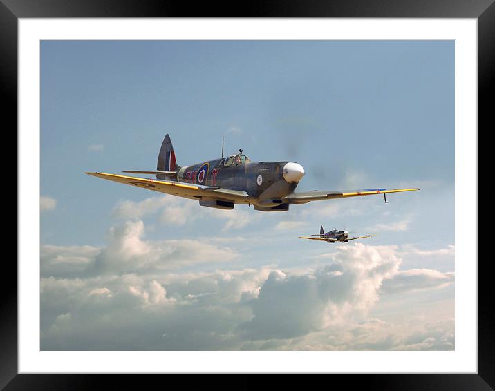 Spitfire - Twos Company Framed Mounted Print by Pat Speirs