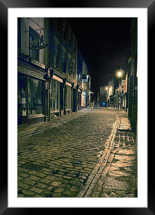 Whitby Street at Night Framed Mounted Print by Ann Garrett