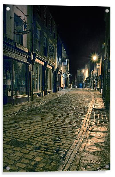 Whitby Street at Night Acrylic by Ann Garrett