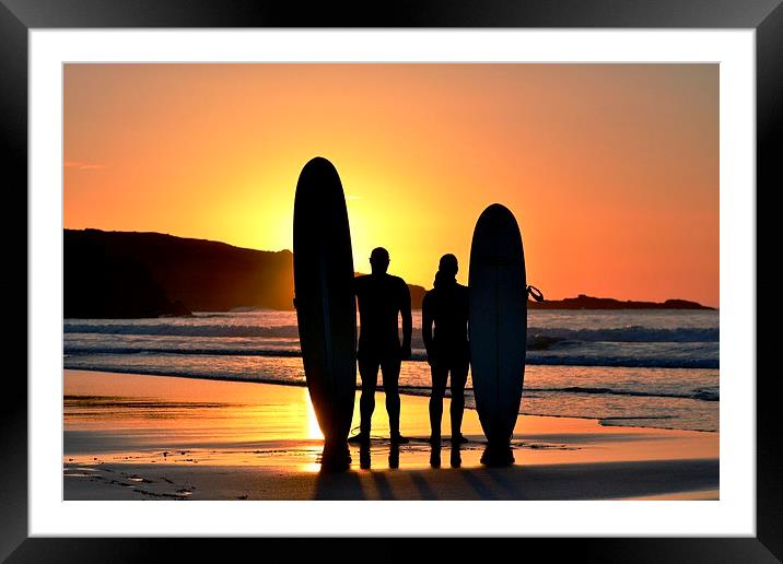 Sunset Surfers Framed Mounted Print by Kelvin Brownsword