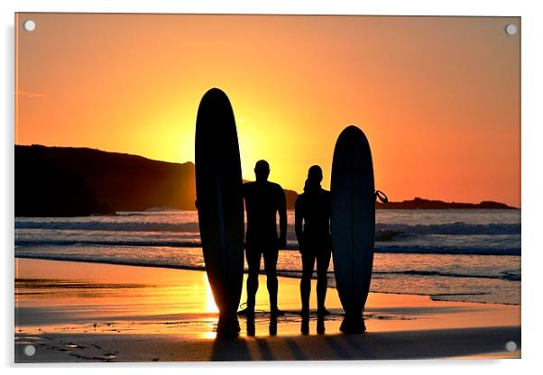 Sunset Surfers Acrylic by Kelvin Brownsword
