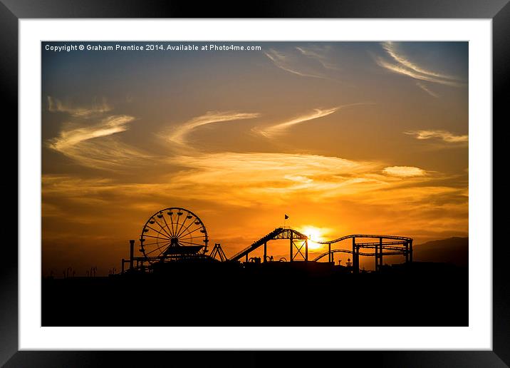 Sunset at Santa Monica Pier Framed Mounted Print by Graham Prentice