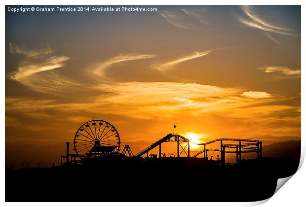 Sunset at Santa Monica Pier Print by Graham Prentice