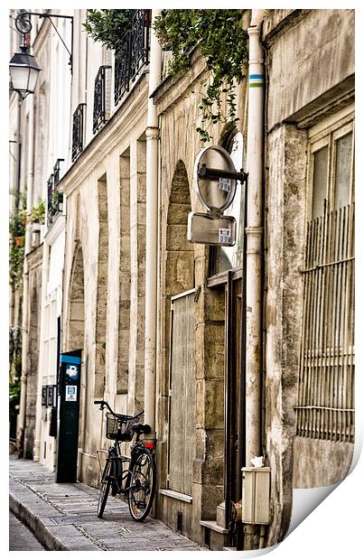 Bicycle in Paris street Print by Sheila Smart