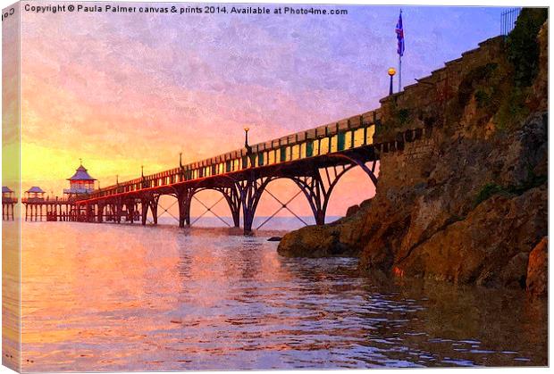 spring sunset over Clevedon Pier Canvas Print by Paula Palmer canvas