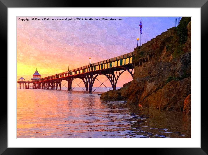 spring sunset over Clevedon Pier Framed Mounted Print by Paula Palmer canvas