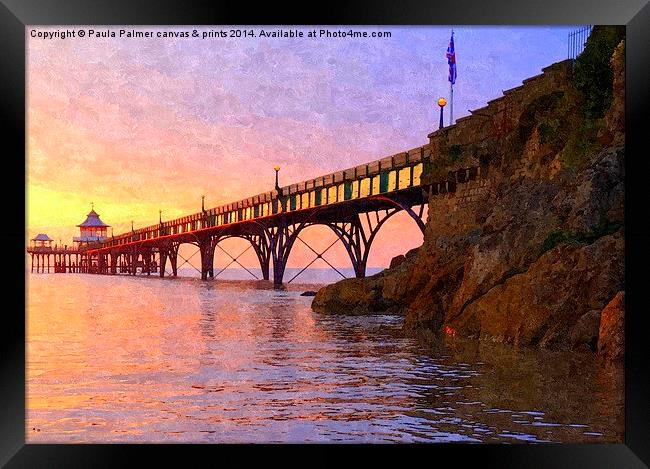 spring sunset over Clevedon Pier Framed Print by Paula Palmer canvas