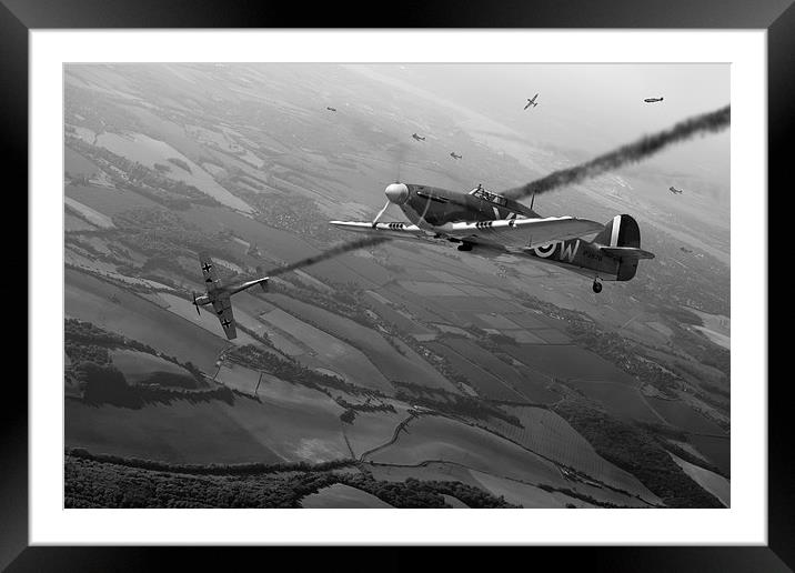 Battle of Britain dogfight black and white version Framed Mounted Print by Gary Eason