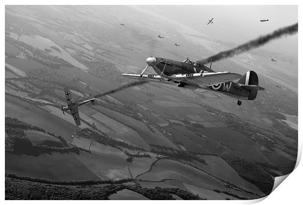 Battle of Britain dogfight black and white version Print by Gary Eason